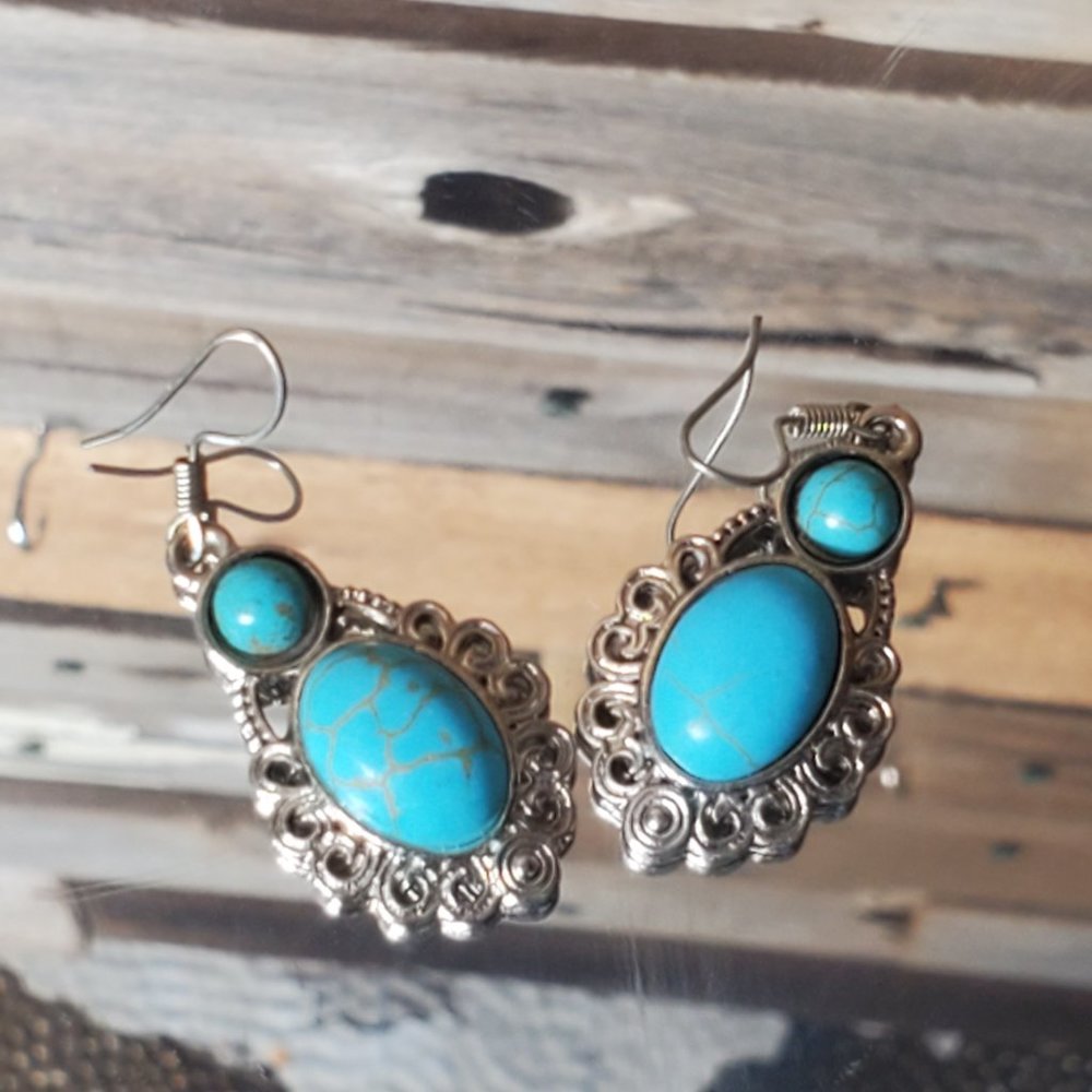 Itzel Genuine Turquoise & Sterling Silver Earrings. - Picture 7 of 8